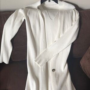 White Ribbed Cardigan and Top Set